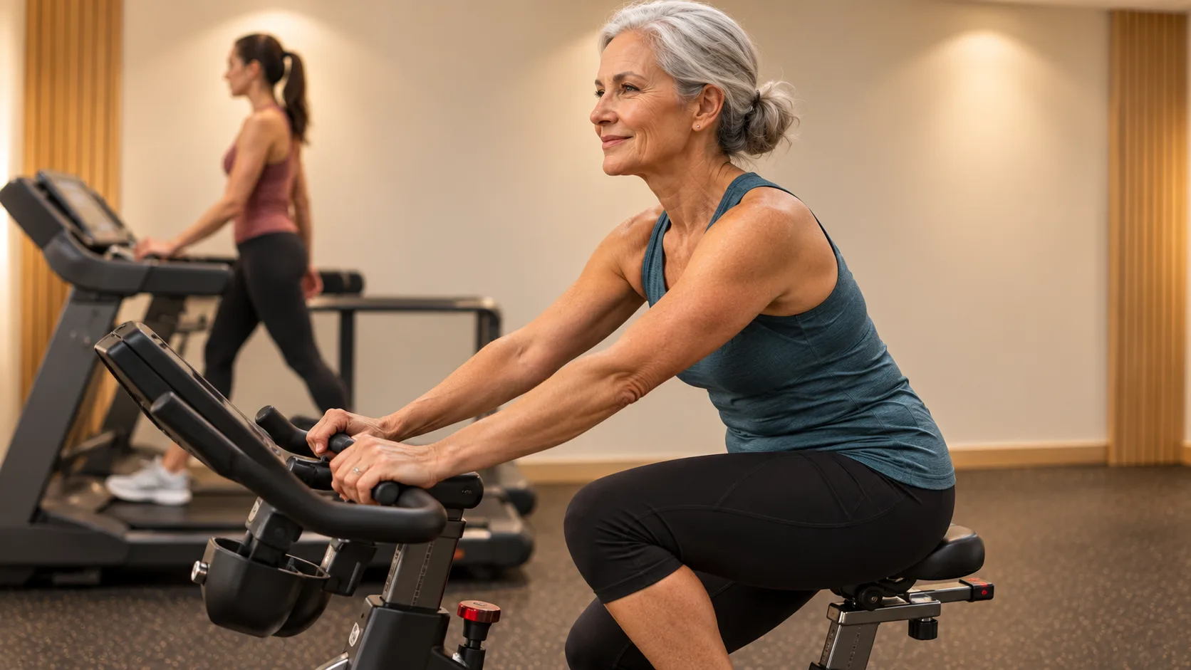 Une résidente s’entraîne dans le gym partagé des projets Le Jules