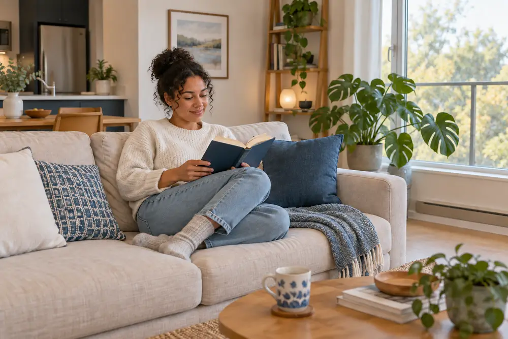 Une lectrice profite d’un moment de détente à la maison