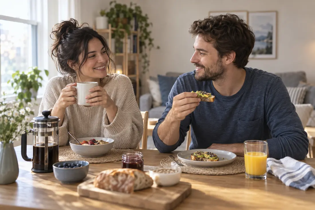Un couple partage un moment à la maison